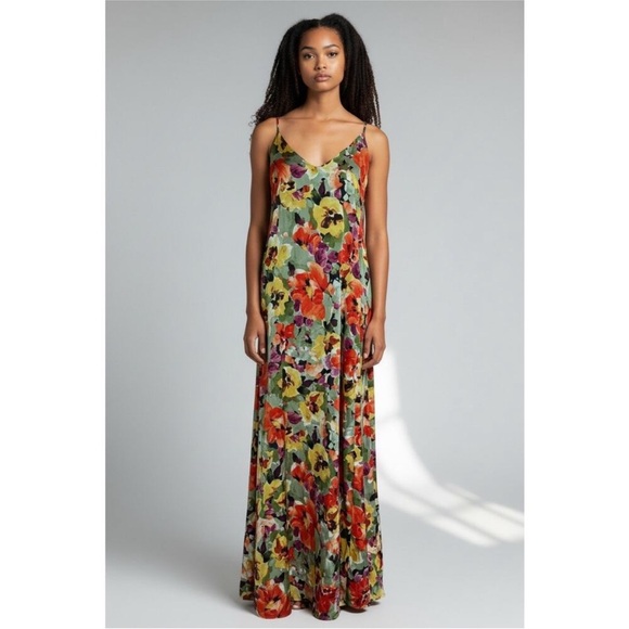 Nicole Miller Green Watercolor Floral Maxi Dress - Picture 9 of 9